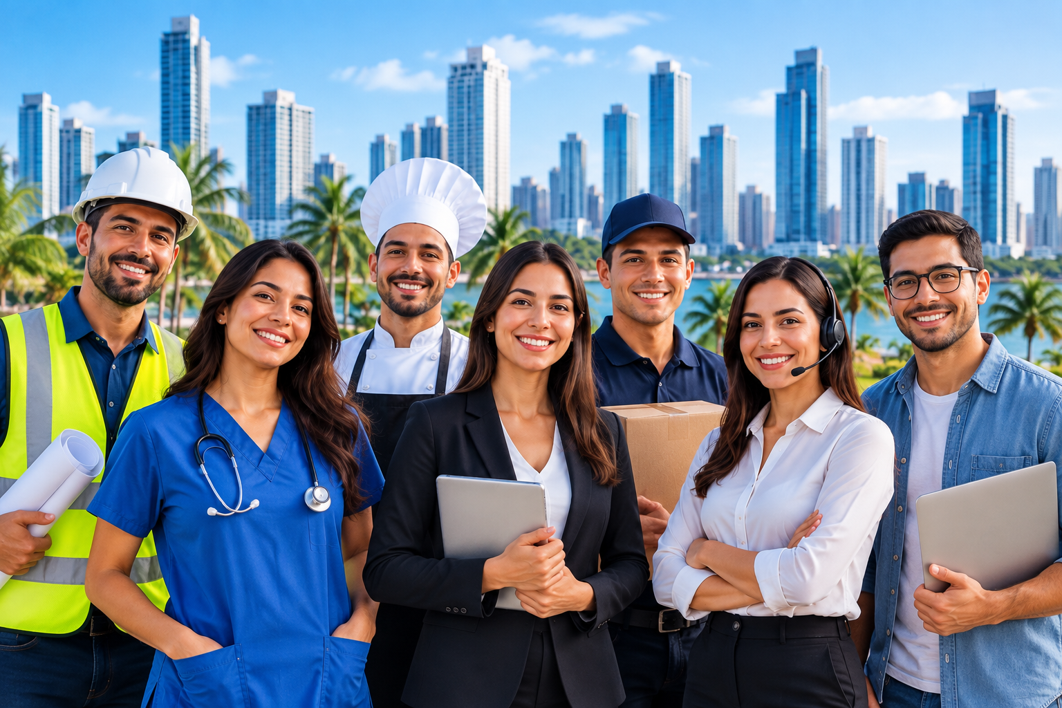 Cuatro profesionales de distintos sectores trabajando en Panamá